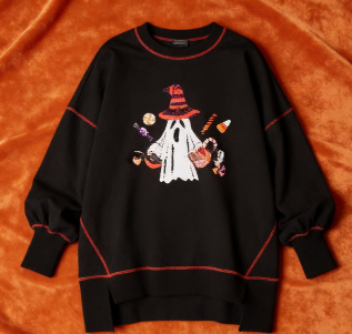 Plus Size Black Sequins Low High Design Cotton Sweatshirt Fall