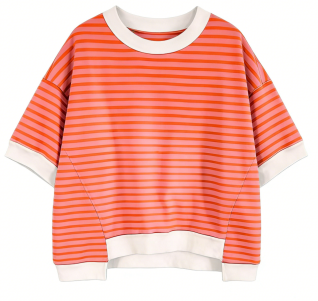 Summer New Color Block Striped T-shirt for Women Casual Lazy Style Loose and Slimming Mid-length Top