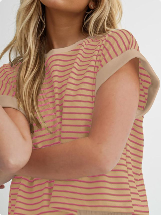 Women Summer 2 Piece Lounge Sets Striped Short Sleeve Tee Shirts Mini Shorts Loungewear Shorts Set Ribbed Pajama Set
