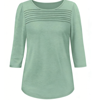 Women's Light Green 3/4 Sleeve Pleated Tunic Top with Curved Hem