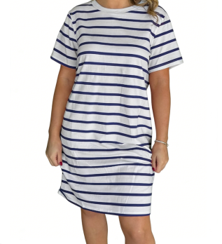French Casual Striped T-shirt Dress for Women Summer Loose Slimming Lazy Straight Dress