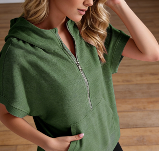 Womens Oversized Half Zip Hoodies Short Sleeve Casual Sweatshirts Pullover Tops with Pockets Fashion Loose Fit Shirts