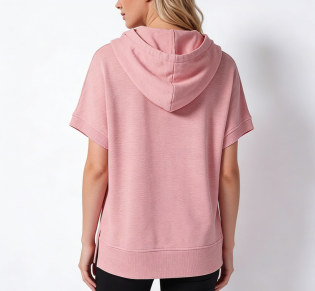 Womens Oversized Half Zip Hoodies Short Sleeve Casual Sweatshirts Pullover Tops with Pockets Fashion Loose Fit Shirts