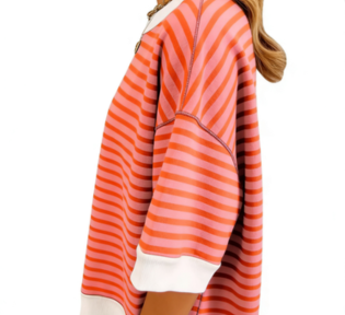 Summer New Color Block Striped T-shirt for Women Casual Lazy Style Loose and Slimming Mid-length Top