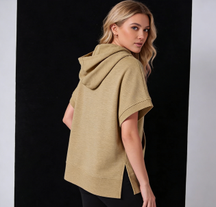 Womens Oversized Half Zip Hoodies Short Sleeve Casual Sweatshirts Pullover Tops with Pockets Fashion Loose Fit Shirts