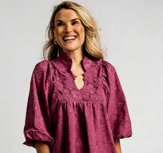 Purple Embroidered Long Sleeve Dress
