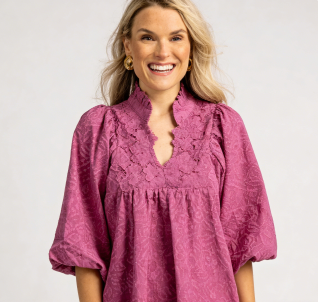 Purple Embroidered Long Sleeve Dress