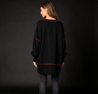 Plus Size Black Sequins Low High Design Cotton Sweatshirt Fall
