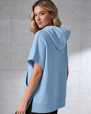 Womens Oversized Half Zip Hoodies Short Sleeve Casual Sweatshirts Pullover Tops with Pockets Fashion Loose Fit Shirts