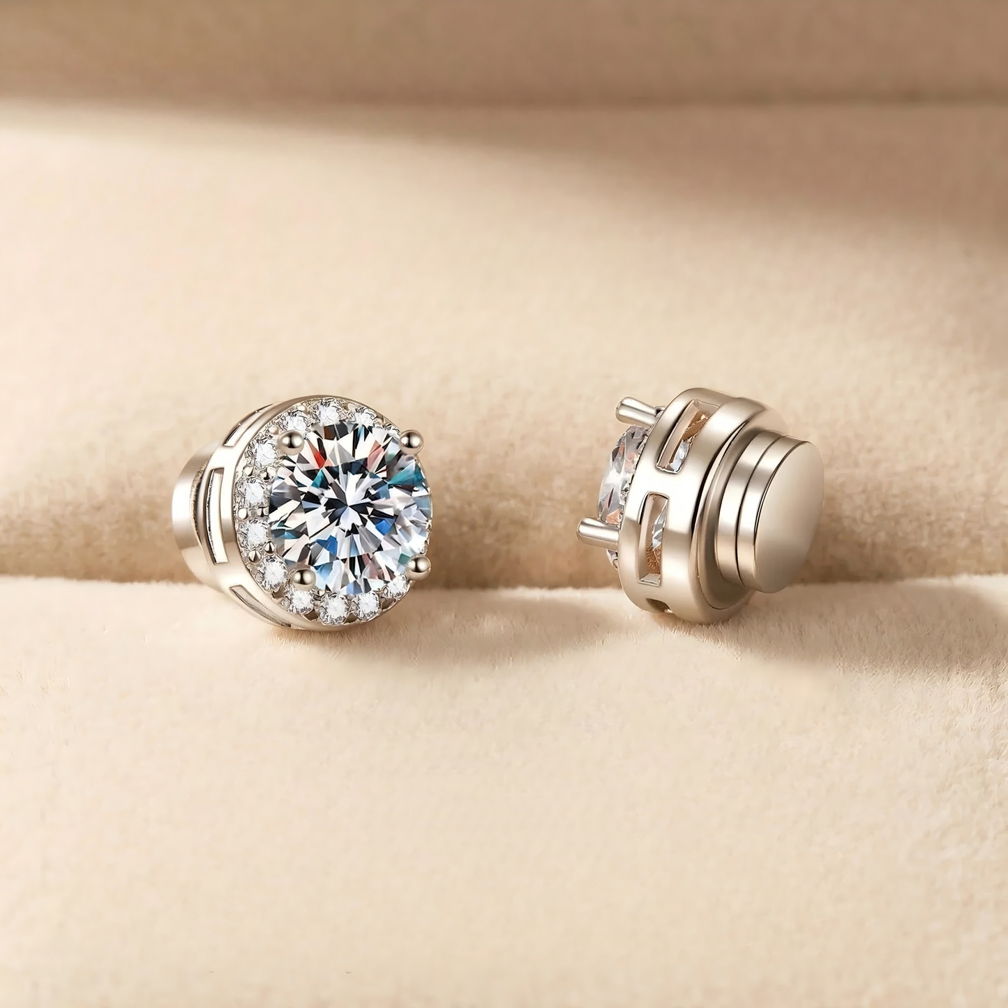 The Timeless dian 5 Cat Moissani Sparkling Round Diamond Stud Magnetic Earrings
